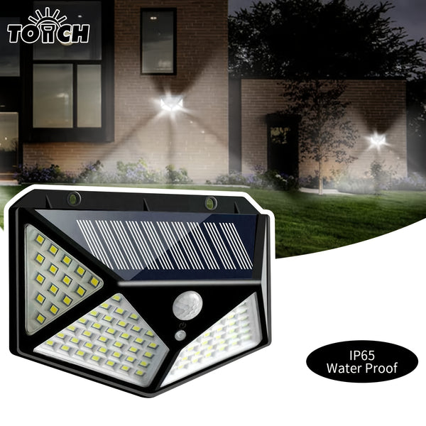 Waterproof Wall Lamp With 100 LED Solar Interaction, 3 Light Modes, 2 Screw Sets, Manual, For Backyard Garden Fence Patio Front Door Garage