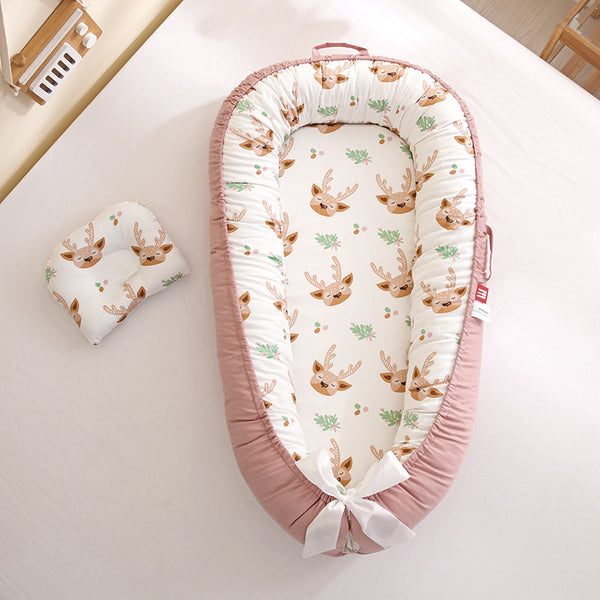 Christmas Elk Pattern Soft Baby Crib In Bed