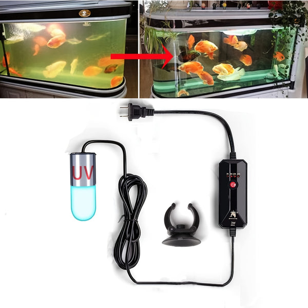 Aquarium Clean Light, 3W Mini UV Sanitizer Submersible Light With Timer, Aquarium Waterproof Lamp