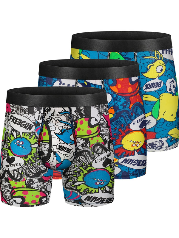 3pcs Men's Comic Monster Cartoon Pattern Cotton Boxer Briefs Underwear