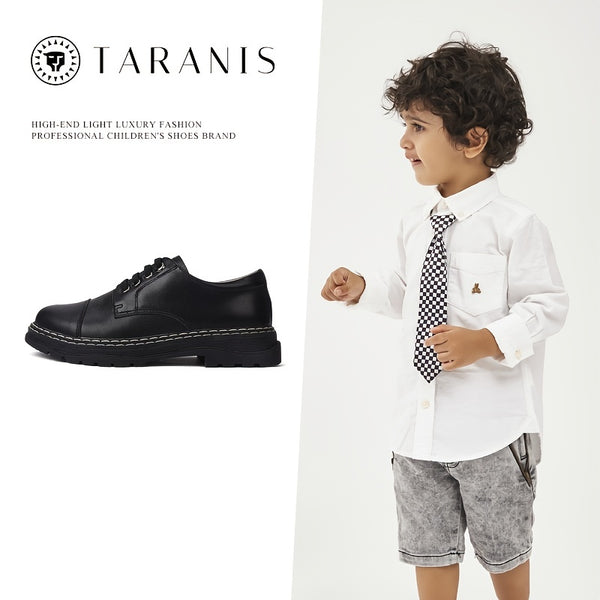 TARANIS Boys Classic Black Loafers Lace Up Shoes Party Flats School Uniform Oxford Performance Leather Shoes Christmas Gifts