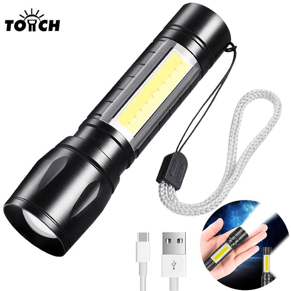 USB Rechargeable Mini Flashlight LED Pocket Penlight Zoomable Small Torch Lights Gift Box Pack