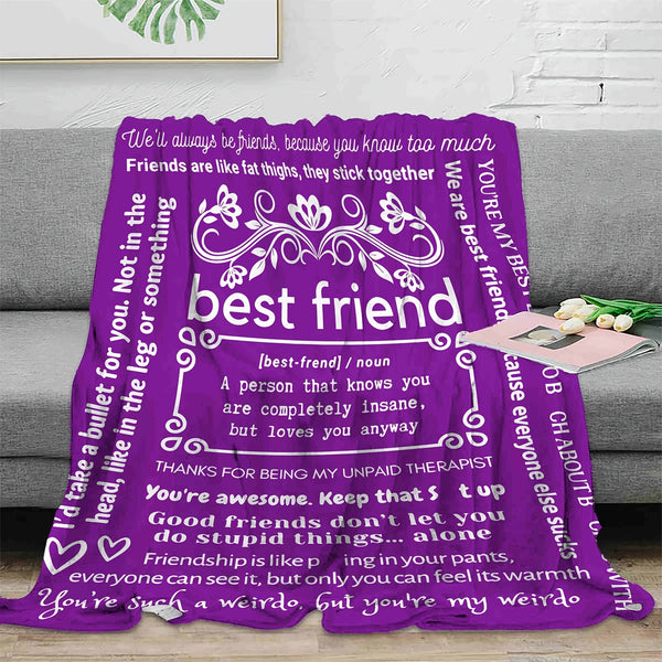 1pc Purple To Best Friend Letter Blanket, Soft Flannel Blanket For Living Room & Bedroom, Gift For Friends