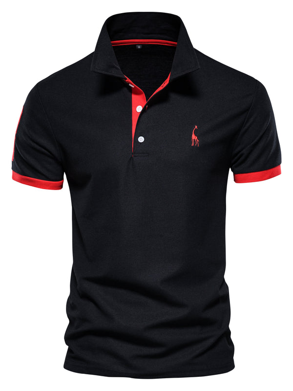 Men's Casual Slim Fit Embroidered Striped Polo Shirt