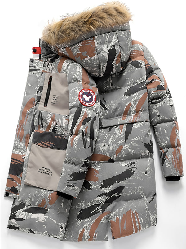 Men's Plus Size Printed Puffer Jacket With Plush Hood For Big And Tall Guys