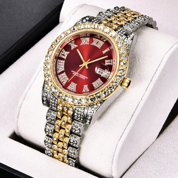 Vintage Rhinestones Large Dial Steel Band Quartz Watch Fancy Women Watches Jewelry Sophisticated And Stylish Women Watch