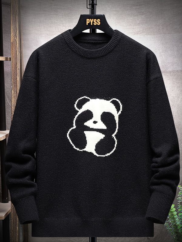 Men's Plus Size Panda Pattern Anti-pilling Antistatic Crew Neck Pullover Sweater, Long Sleeve Clothing For Spring Autumn Winter, For Big And Tall Guys