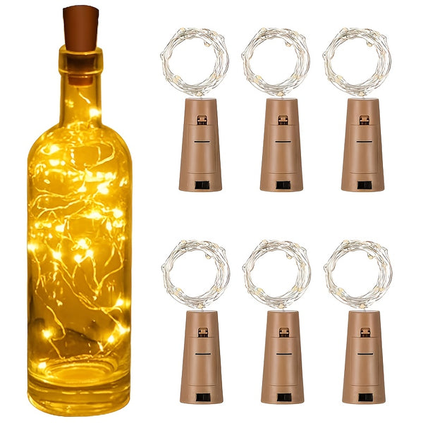 1pc Wine Bottle Lights With Cork, LED String Lights, Battery Powered, Fairy Lights, Garland, Christmas Party, Wedding, Bar Decoration, (Battery, Copper Wire And String Lights Included)