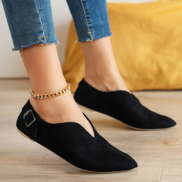 Women's Flats, Pointed Toe Slip-on Shoes, Buckle Decor Comfortable Minimalist Shoes