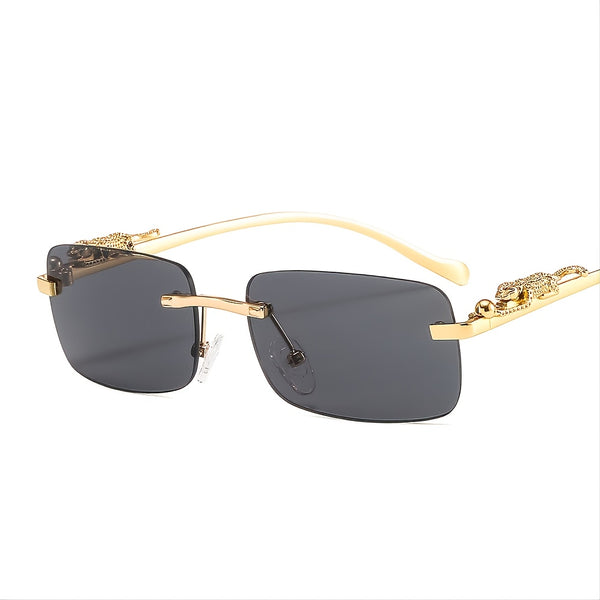 Leopard Decor Frameless Square Fashion Glasses Colorful Men Vintage Leopard Head Metal Sunglasses(WholeSale Available)