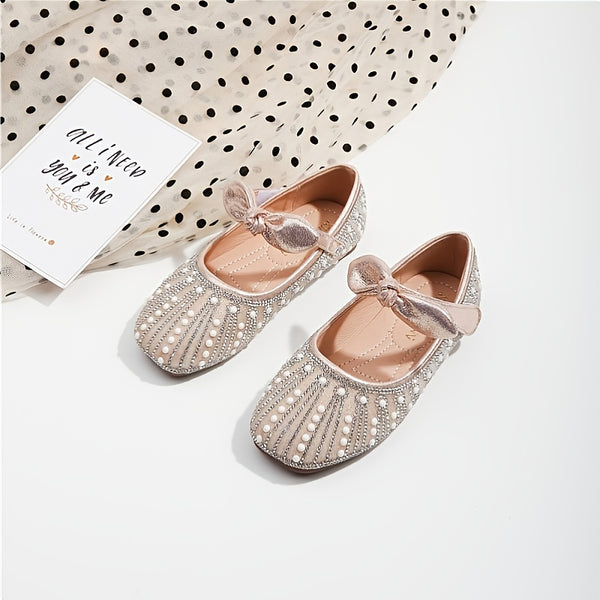 Children's Mary Jane Faux Pearl Bow Soft Sole Shoes