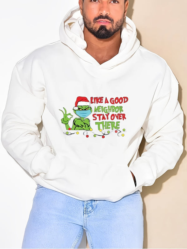 Men's Christmas Cartoon Print Hoodie For Big And Tall Guys, Plus Size