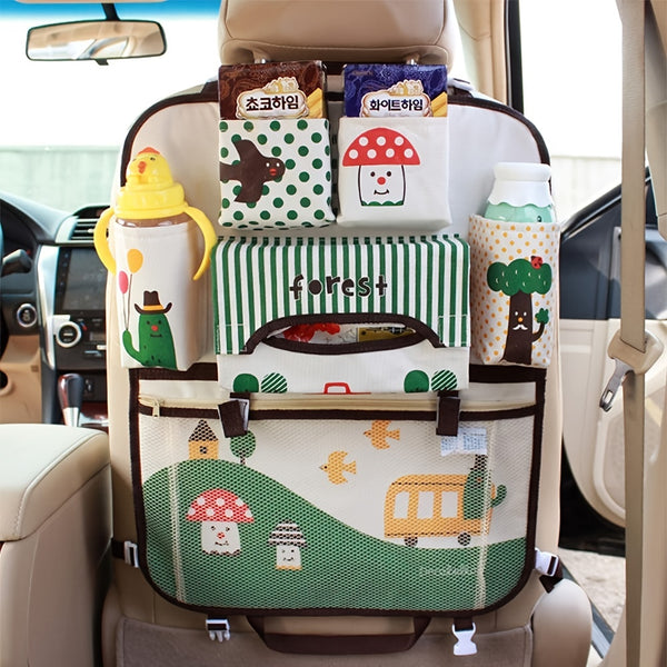 Cartoon Car Seat Back Storage Bag, Large Capacity Car Seat Storage Bag, Multifunctional Hanging Storage Bag, Rear Seat Tissue Mobile Phone Water Bottle Storage Box, Chair Back Stroller Hanging Bag, Storage Rack