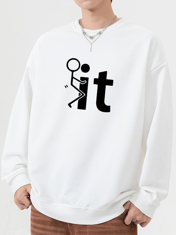 Men's Plus Size Funny Stick Figure Humping "It" Winter Pullover Sweatshirt For Big And Tall Guys