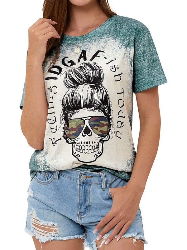 Women's T-shirt Women's Cute T-shirt Skull Print Short Sleeve T-shirt