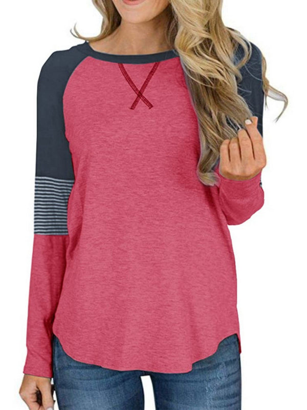 Women's T-shirt Casual Crew Neck Color Block Long Sleeve Loose Fashion Summer T-shirt