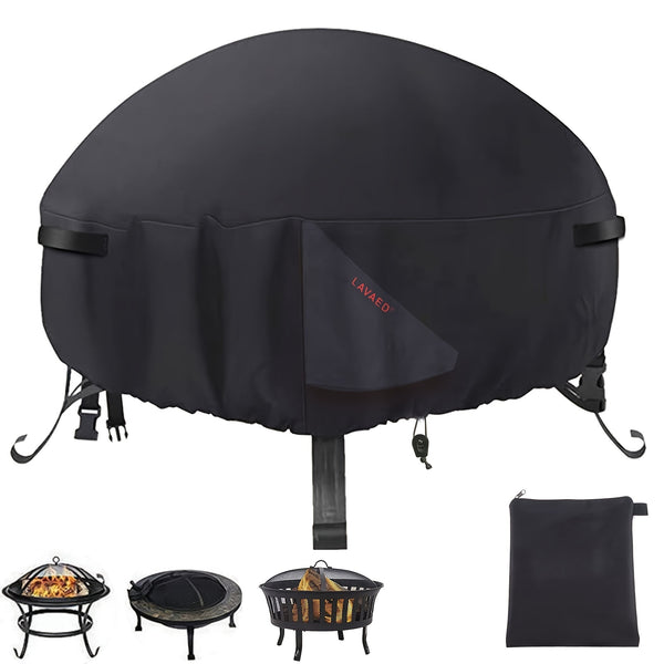 1pc Fire Pit Cover, Heavy Duty 600D Outdoor Round Cover For 26-30 Inch Fire Pit, Waterproof  Oxford Cloth Cover For Outdoor Furniture