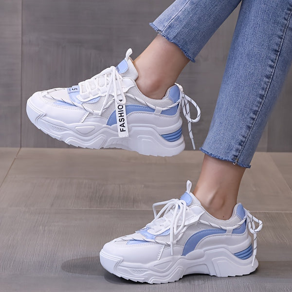 Chunky Mesh Lift Sneakers, Breathable & Lightweight Low Top Shoes, Women's Footwear