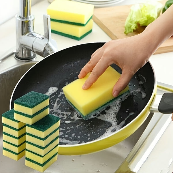 5pcs Multi-Purpose Double-Faced Sponge Scouring Pads Dish Washing Scrub Sponge Stains Removing Cleaning Scrubber Brush For Kitchen Garage Bathroom 3.94"*2.76"