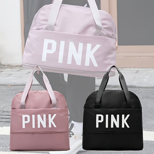 Pink Glitter Letters Travel Hand Bags, Gym Bag, Waterproof Tote Travel Luggage Bags, Large Capacity Multifunctional Duffle Bags, Outdoor Travel Accessories